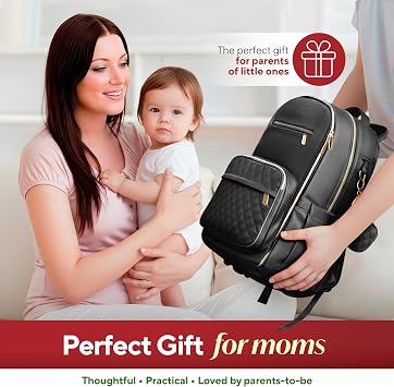 Large PU Leather Diaper Bag Backpack Set (3-Piece) Baby Bag with Large Changing Pad, Insulated Warm/Cool Bottle Pockets Organization, Newborn Essentials Travel Gift for Mom & Dad, Best Baby Shower
