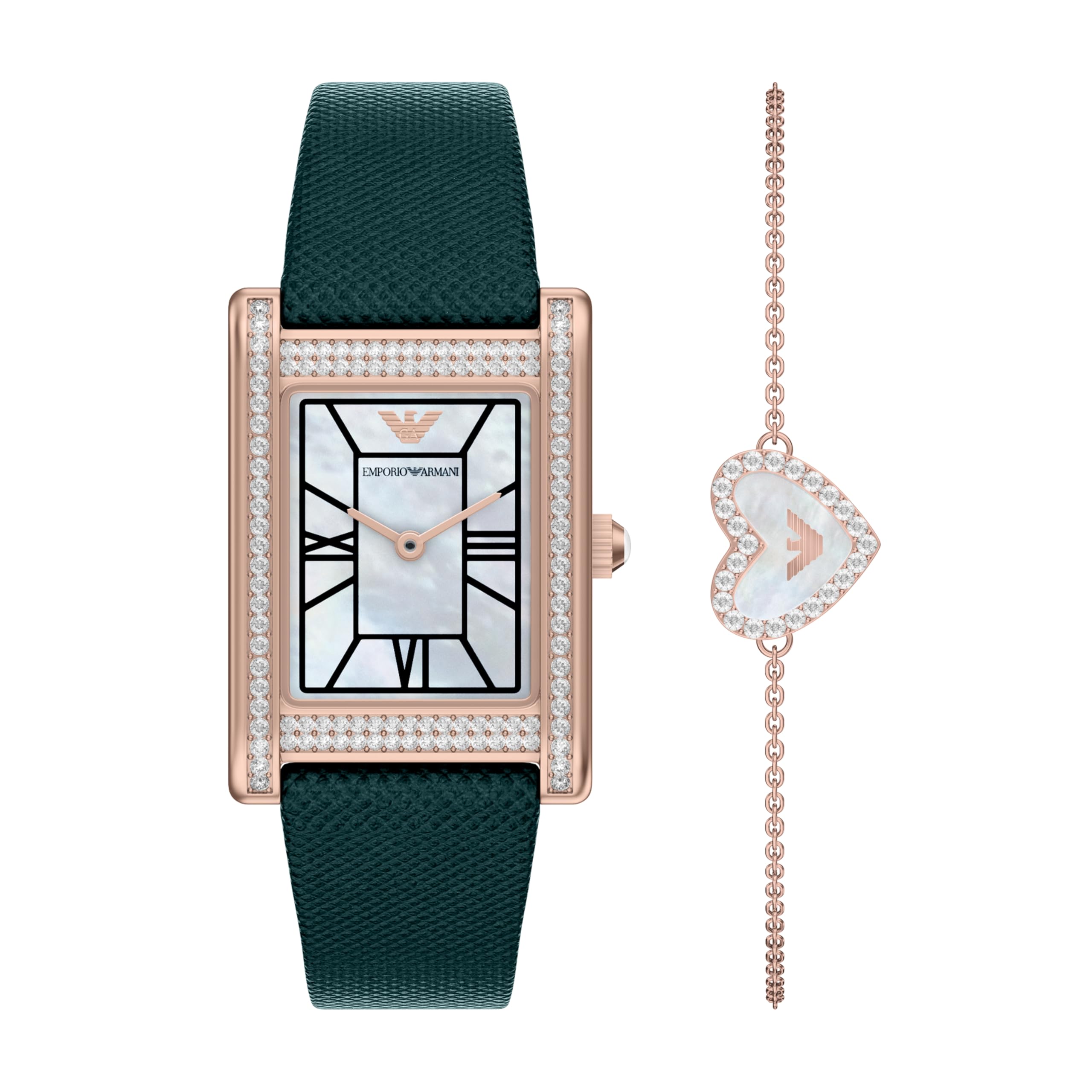Emporio Armani Mujer Reloj de 32MM de Acero Inoxidable Tono Oro Rosa, AR80085SET
