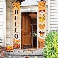 Vista 3 de Letrero decorativo para porche con texto en inglés "Hello Fall", suministros temáticos de otoño, diseño de ratón, calabaza, puerta, hoja, arce