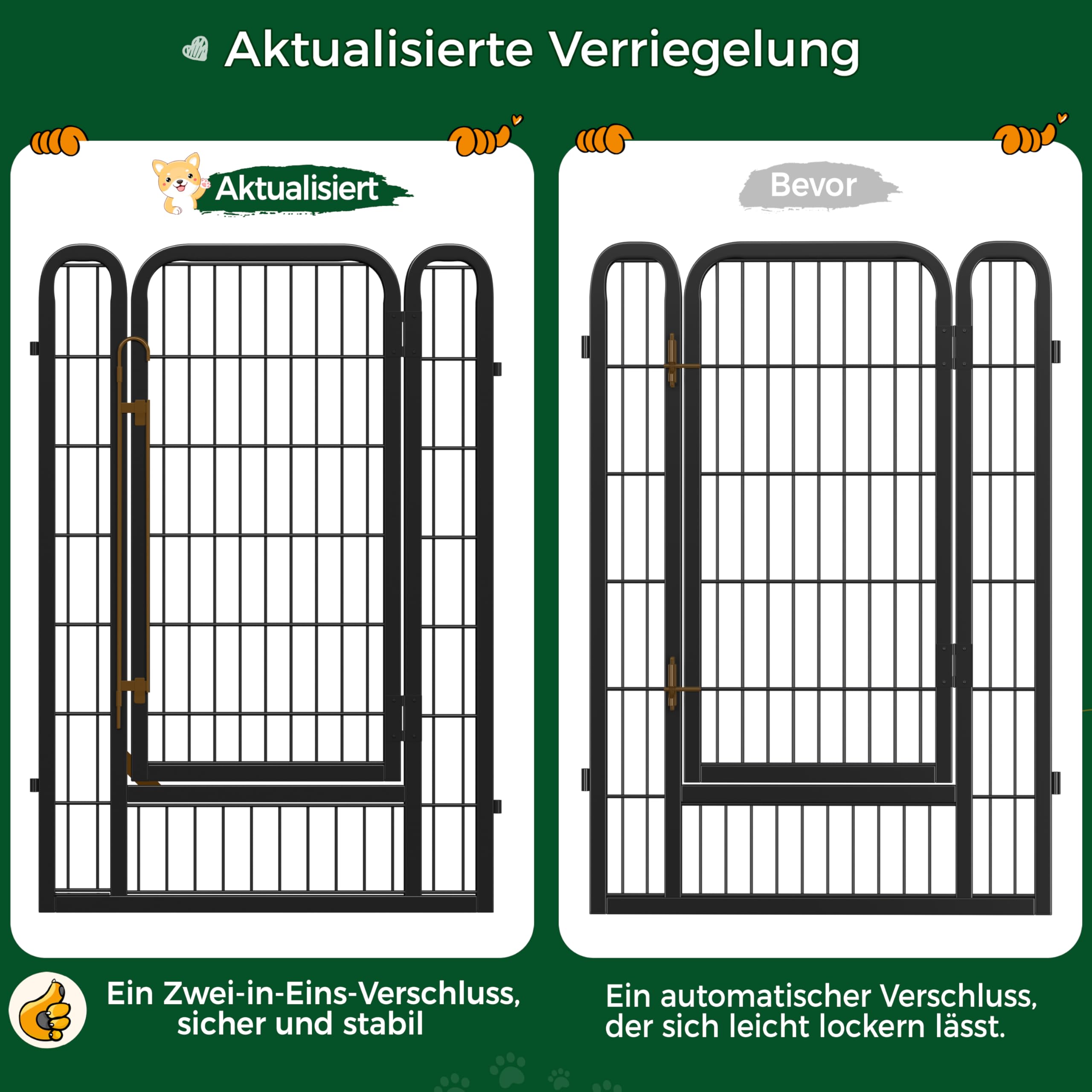 Yaheetech Welpenlaufstall 8-teilig 100cm hoch, Welpenauslauf mit Einteilige Verriegelung, Hundelaufstall mit Tragetasche & Befestigungsgurte, ideal für Hunde Wohnung & Garten, Einfache Montage