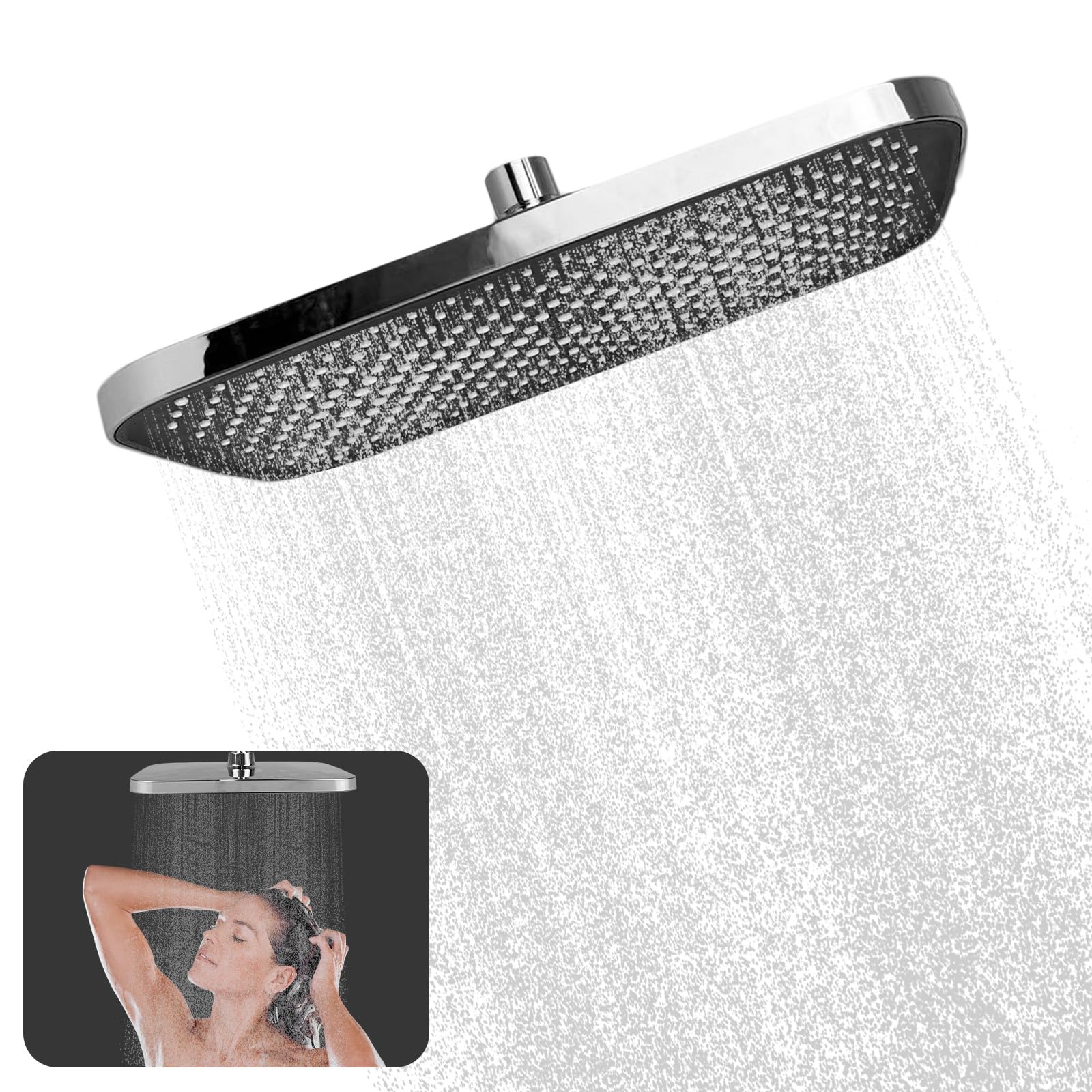 Pommeau de douche à effet pluie 33 cm fixe et carré pour une couverture totale