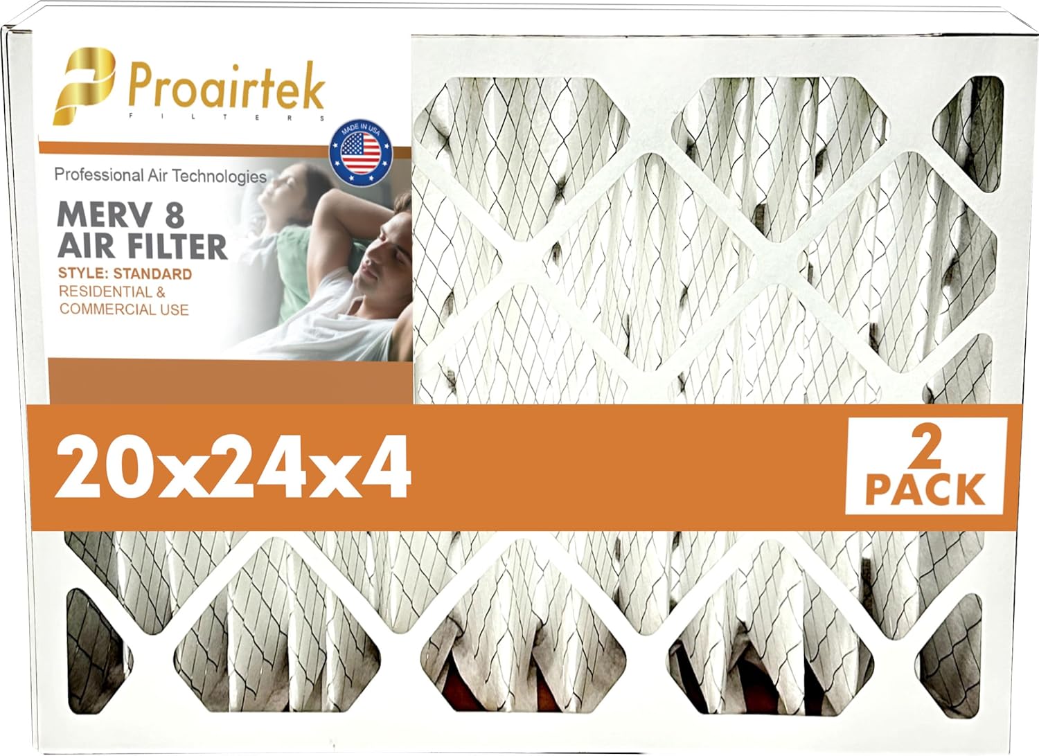 Proairtek AF20244M08SWH Model 20x24x4 Pack of 2 Air Filters, MERV 8; Ideal for Anyone Wanting Clean, Crisp Air in Their Home; Offers Enhanced Airflow and Efficiency; High-performance Filtration