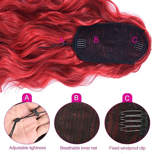 Miniatura 3 de CINHOO Extensión de cola de caballo de 24 pulgadas de largo con cordón ondulado, extensiones de cola de caballo sintética, rizada, ondulada, cola de