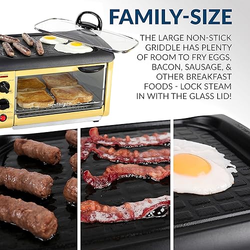 Miniatura 4 de Nostalgia Estación de desayuno eléctrica retro 3 en 1 de tamaño familiar parrilla fundida a presión antiadherente horno tostador de 4 rebanadas