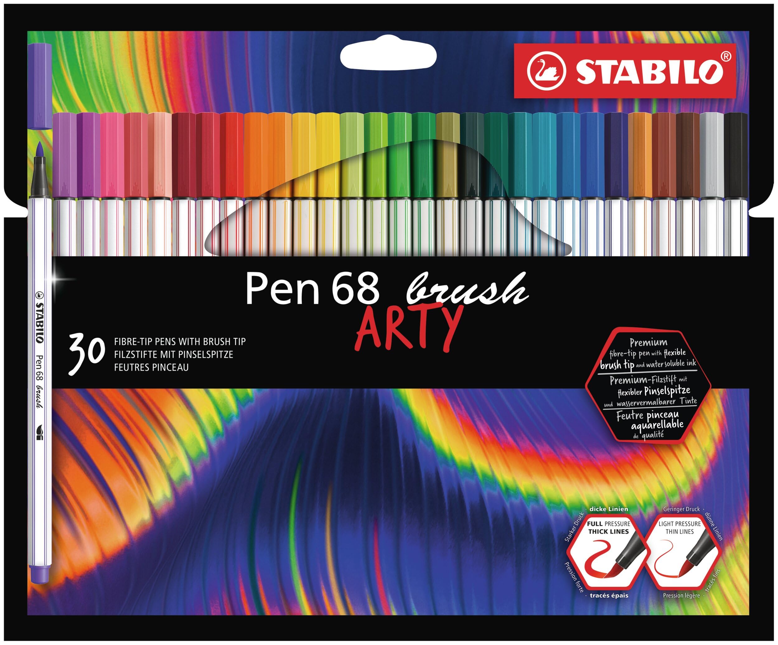 STABILO - Premium-Filzstift mit Pinselspitze für variable Strichstärken - Pen 68 brush - ARTY - 30er Pack