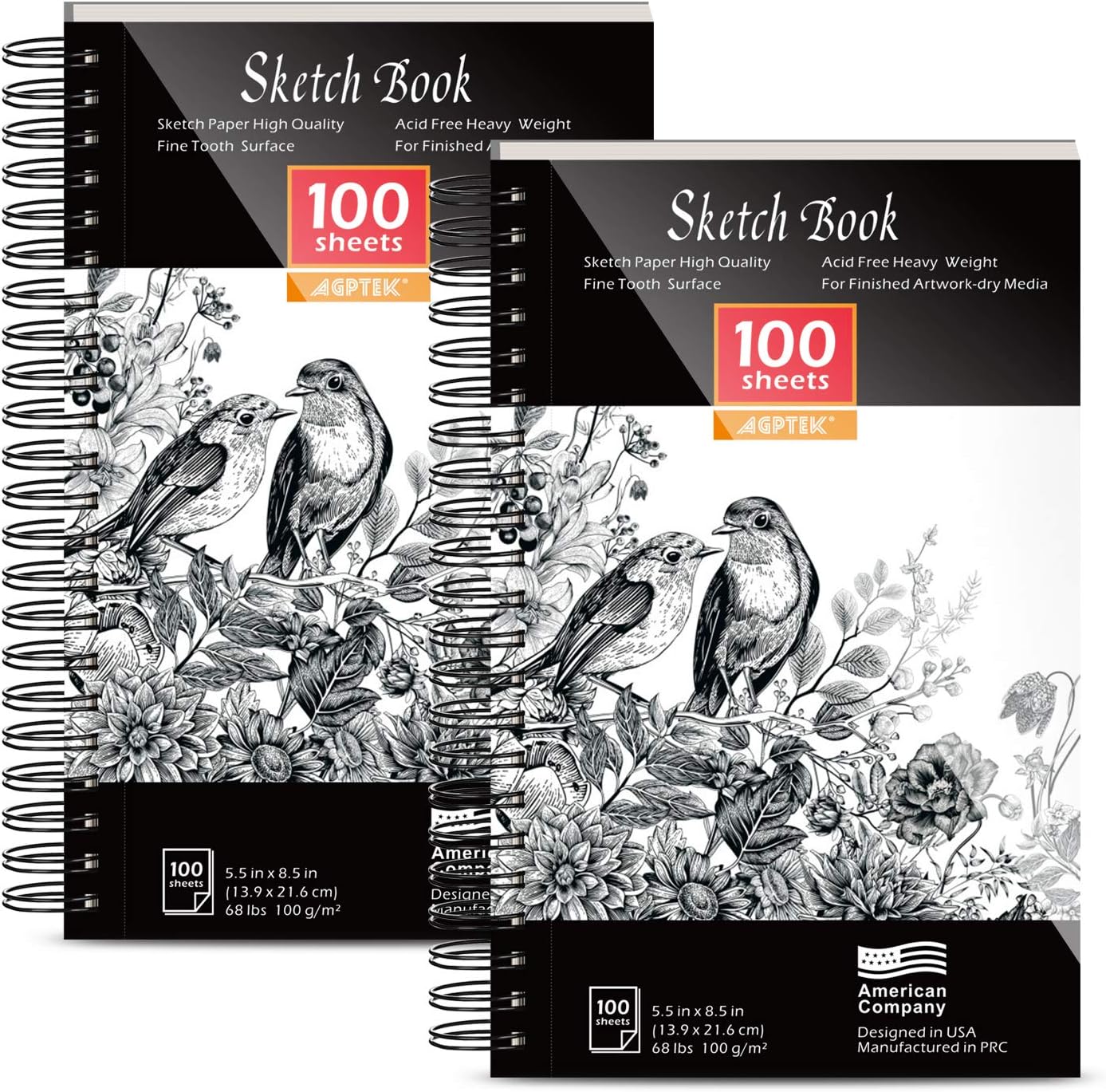 Sketch Book, AGPTEK Sketch Book Set 2 Packs 200 Sheets 5.5