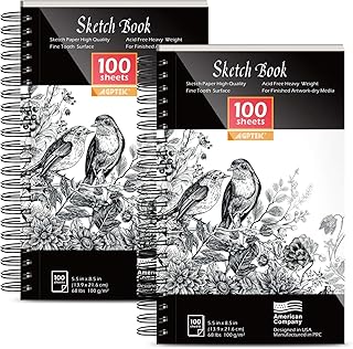 Sketch Book, AGPtEK Sketch Book Set 2 Packs 200 Sheets 5.5 * 8.8 inches (68lb/100gsm) Spiral Bound Professional Sketch Book Set, Ideal for Pens, Pencils, Pastels, Charcoal, Graphite and Crayon