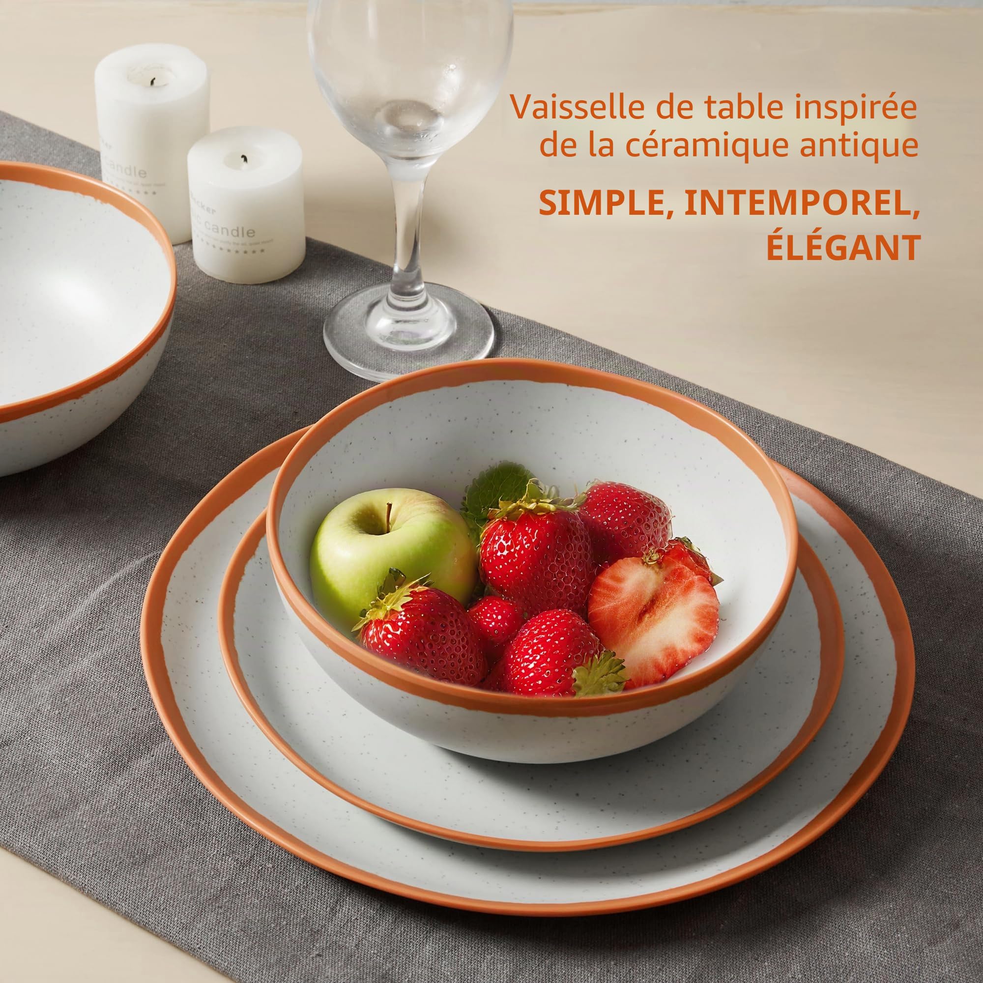 Service de table de camping pour 6 personnes, 18 pièces en mélamine au design vintage, service combiné robuste pour les fêtes de jardin, les fêtes sur la terrasse et les pique-niques