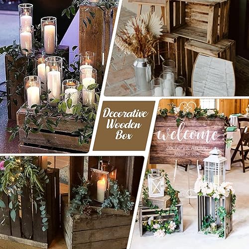 Miniatura 6 de Soaoo 3 cajas decorativas de madera para exhibición de fiestas, grandes cajas de almacenamiento de madera rústica con asas para decoración de bodas,