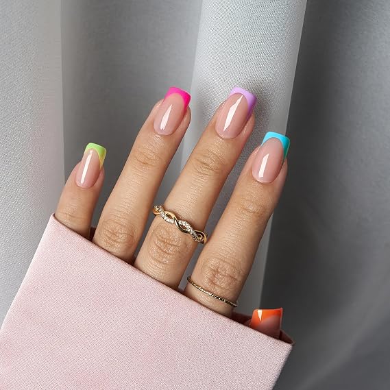 BTArtboxnails XCOATTIPS French Tip Nails Brighter Pastel and Pink Square