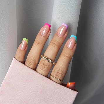 BTArtboxnails XCOATTIPS French Tip Nails Brighter Pastel and Pink Square