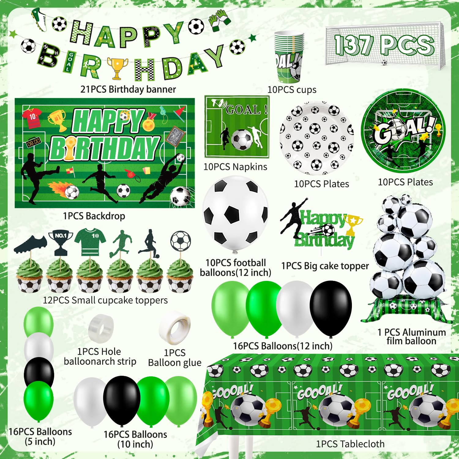 Forniture per Feste di Calcio,137 Pezzi Stoviglie per Feste di Calcio Compleanno Calcio Decorazioni Set Tema Calcio per Piatti Tazze Palloncini Striscioni etc Decorazioni per Festa Tema Calcio