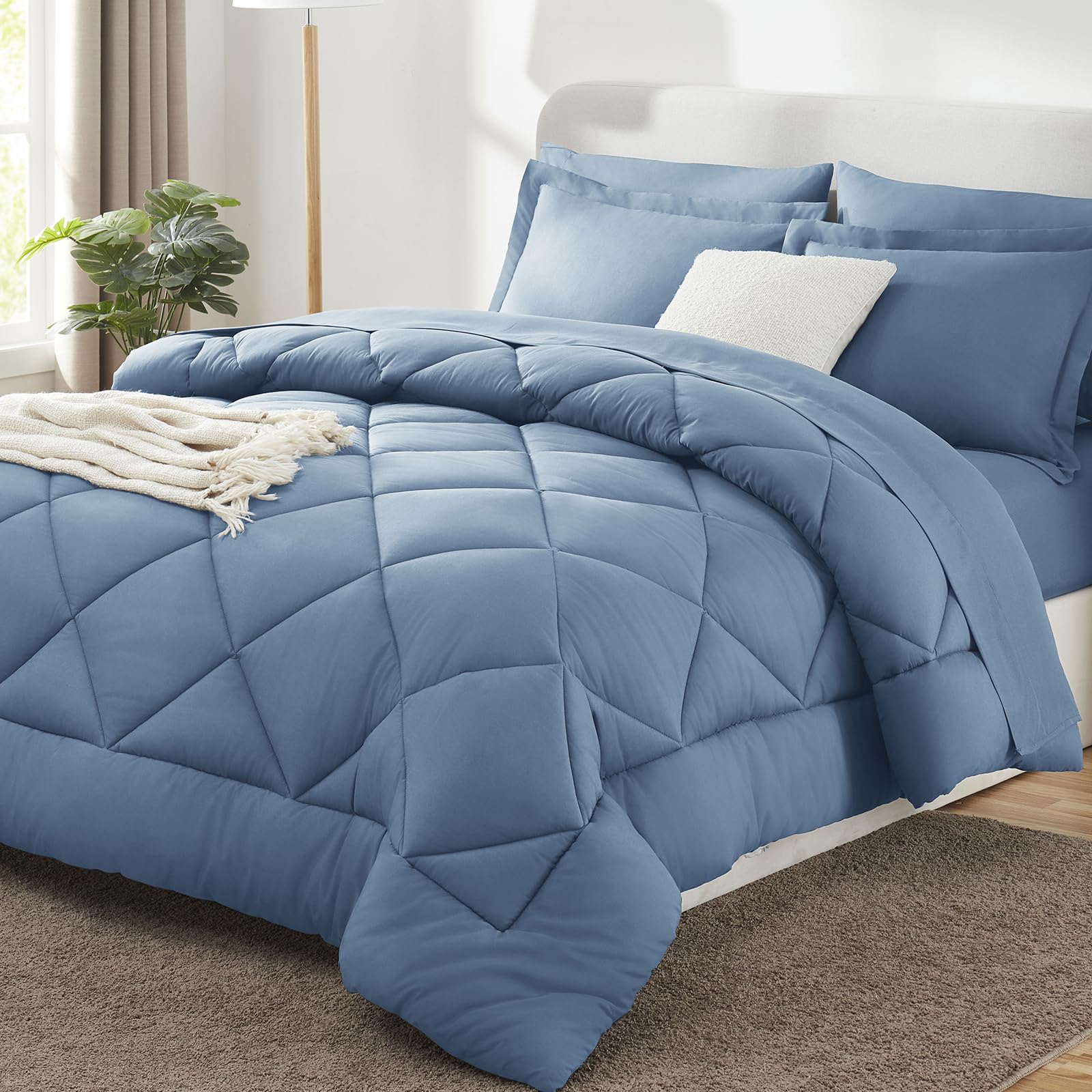 CozyLux Queen Comforter Set 88"x88" Dusty Blue - 7 Piece Bed in a Bag