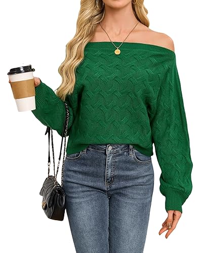 HopeKitt Women Off Shoulder Sweater Long Batwing Sleeve Fall Winter