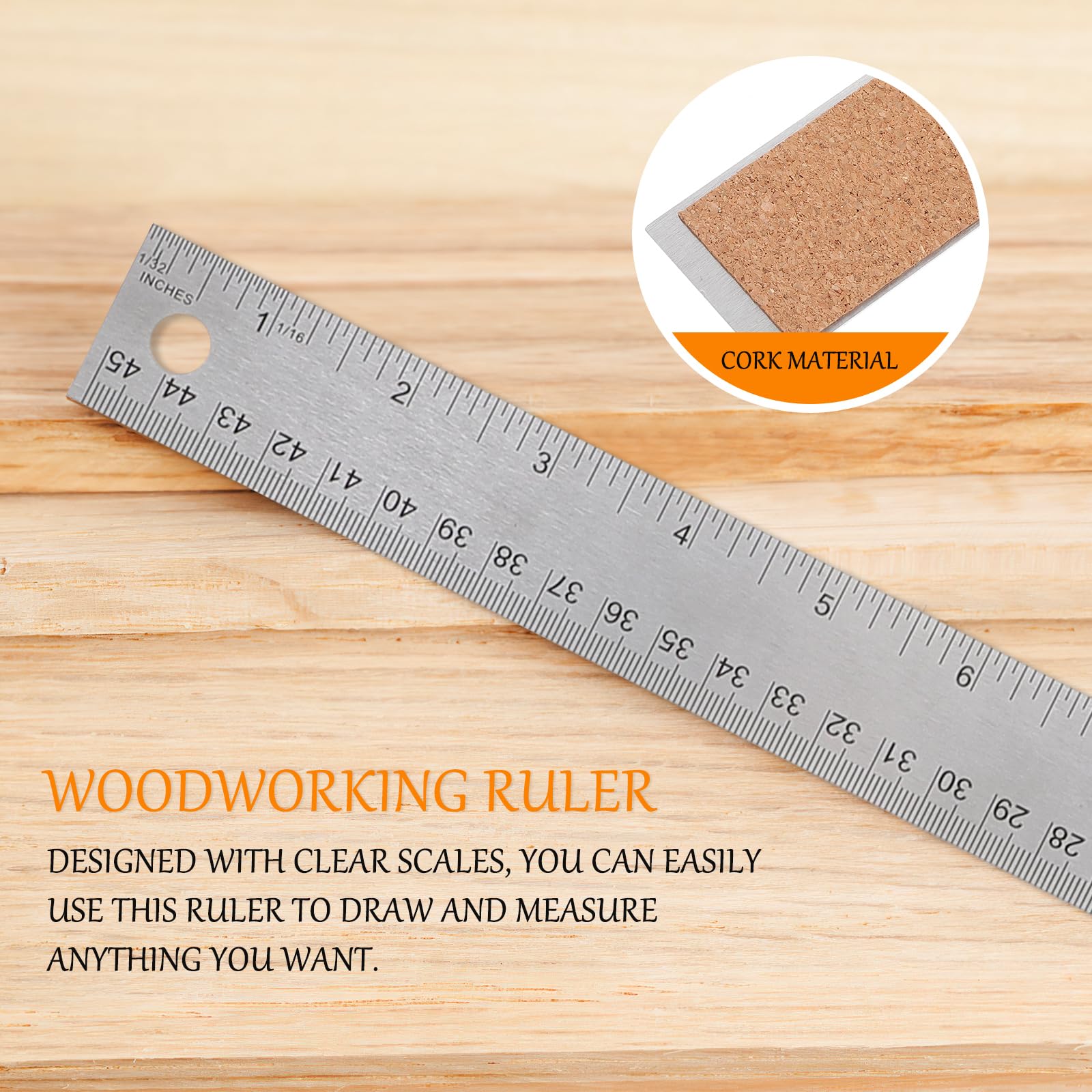 VILLCASE Metal Ruler Cork Backed, 18'' Non-Slip Cork Backing Rulers with Inch and Centimeters - Image 4