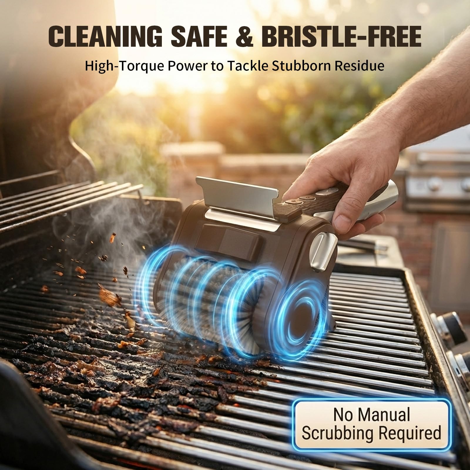 Nettoyeur électrique pour barbecue - Sans brosse - Avec lumière LED - En acier inoxydable 304 - 350 tr/min - Accessoire de barbecue - Convient pour tous les barbecues