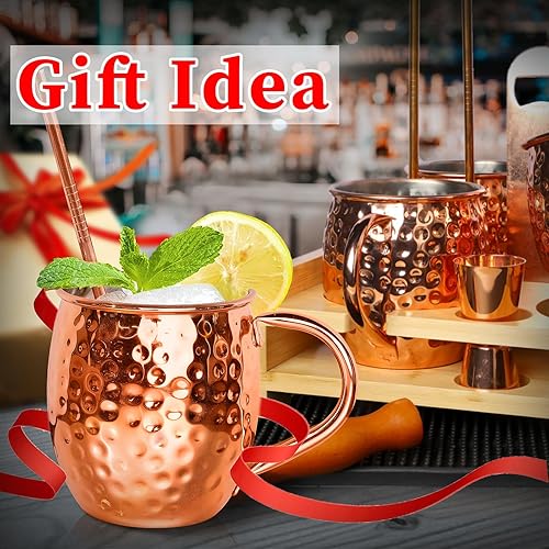 Miniatura 5 de Moscow Mule - Juego de 4 tazas de acero inoxidable chapadas en cobre y negro de 18 onzas, para bebidas frías (cobre)