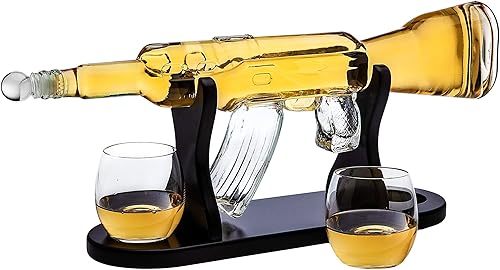 Rifle decantador de whisky con 2 vasos de whisky, juego de decantador de whisky para licor, escocés, vodka bourbon, regalos para hombres