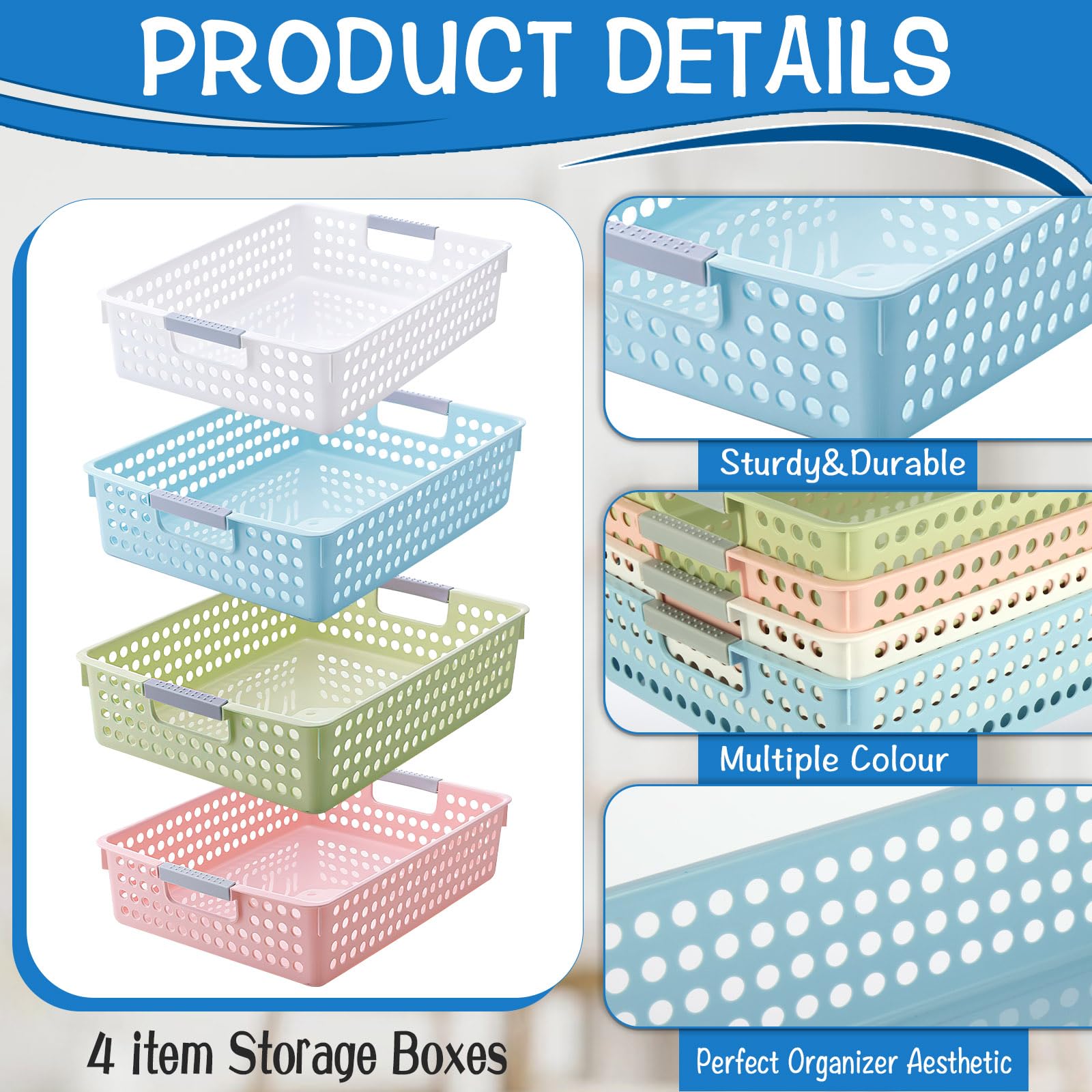 4-teiliger Aufbewahrungskorb, Klassenzimmer-Organisation, Papierablage für 4 A Papierablagen für Klassenzimmer, Zuhause, Handwerk, Aufbewahrung, Bibliothek, Schubladen, Büro, Kunst, Bastelbedarf