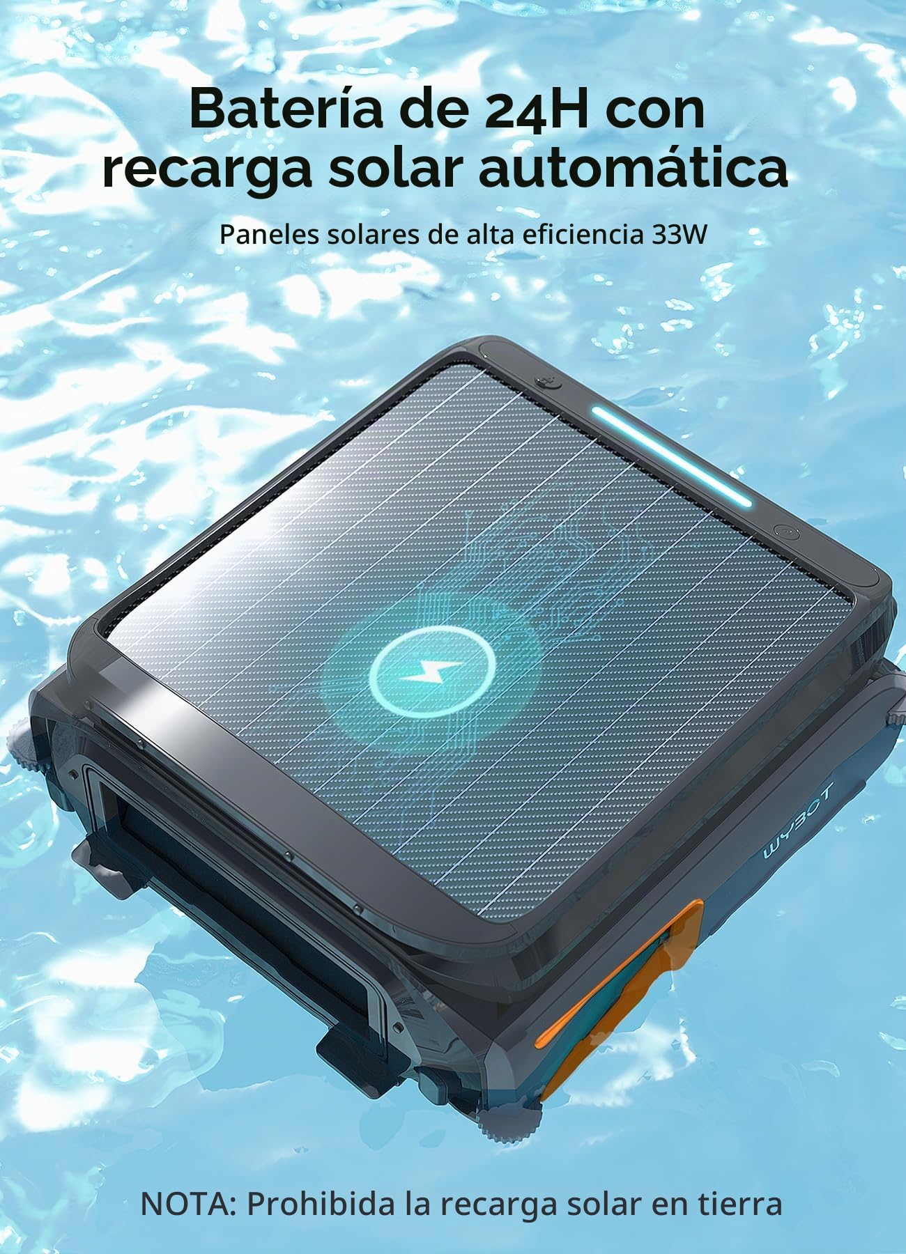 WYBOT F1 Skimmer Piscina con Energía Solar Y Batería, Limpia La Superficie del Agua Automáticamente, App Inteligente, Funciona 24h, para Toda Piscina-Robot Piscina Sin Cables,Naranja Oscuro