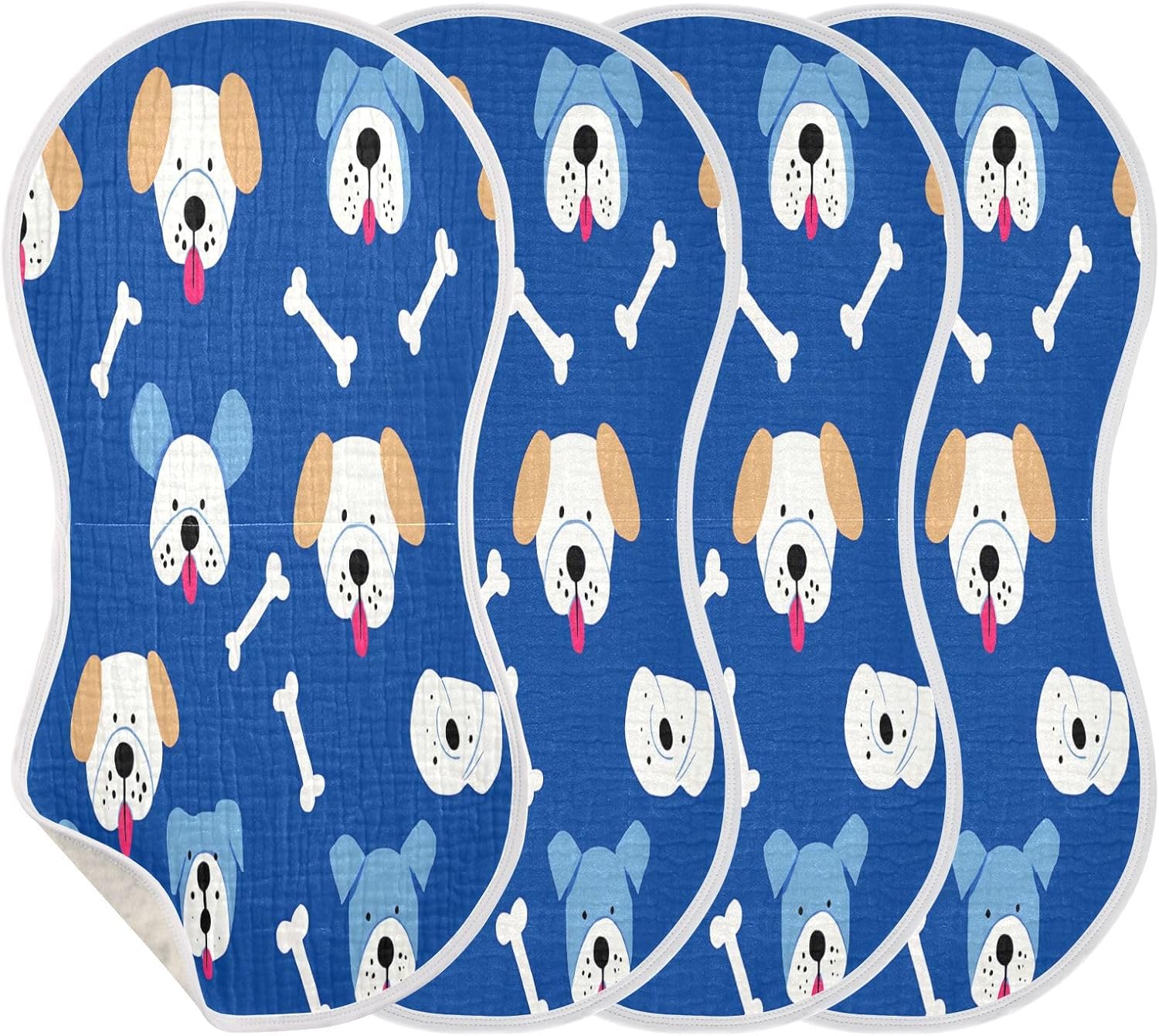 Beautiful Dog Blue Pattern Art Baby Burp Cloths -4Pcs Soft Absorbent Muslin Washcloths Bibs Face Towel for Newborn Boys Girls 22 x 11 Inch