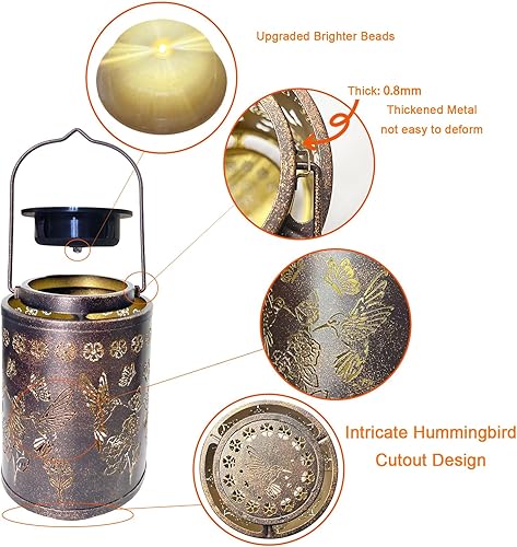 Miniatura 2 de Luces solares mejoradas de colibrí para decoración de jardín exterior, regalos para mujeres, mamá, abuela, faroles solares colgantes de metal para