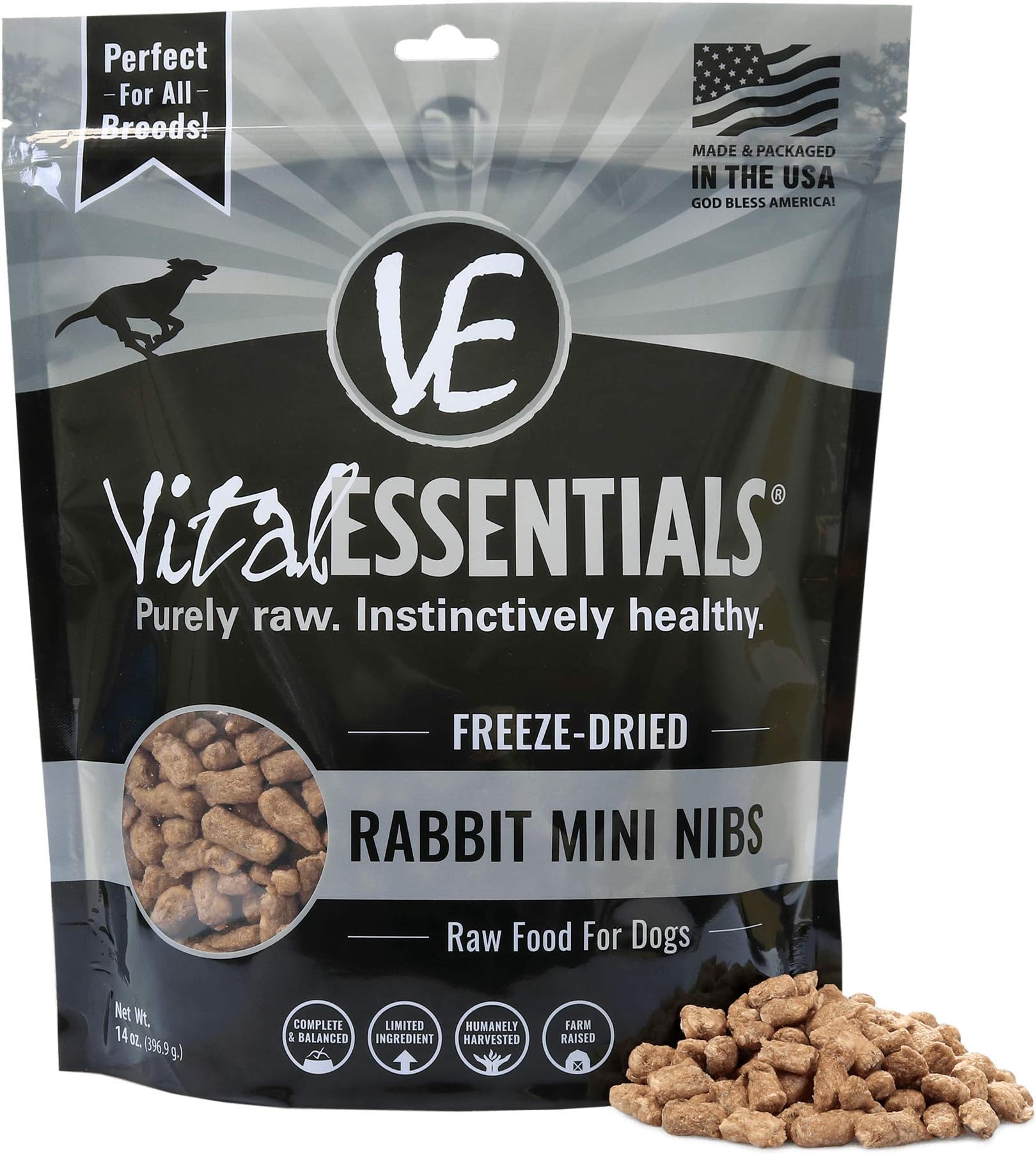 Vital Essentials Freeze Dried Dog Food, Rabbit Mini Nibs 14 oz