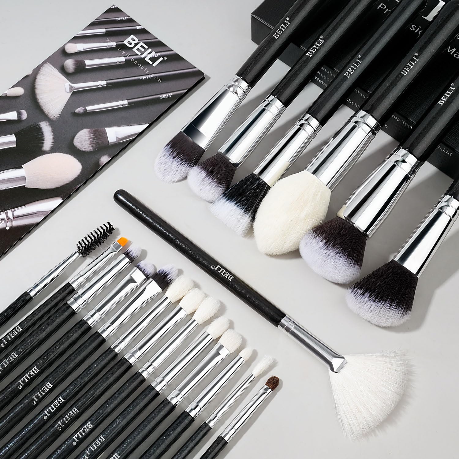 BEILI Set de Brochas de Maquillaje 20 Piezas Profesional Pinceles de Maquillaje Pelo de Cabra Natural Premium Synthetic Brochas de Maquillaje Para Cara y Ojos, Rubor, Contorno, Corrector, Eyeshadow