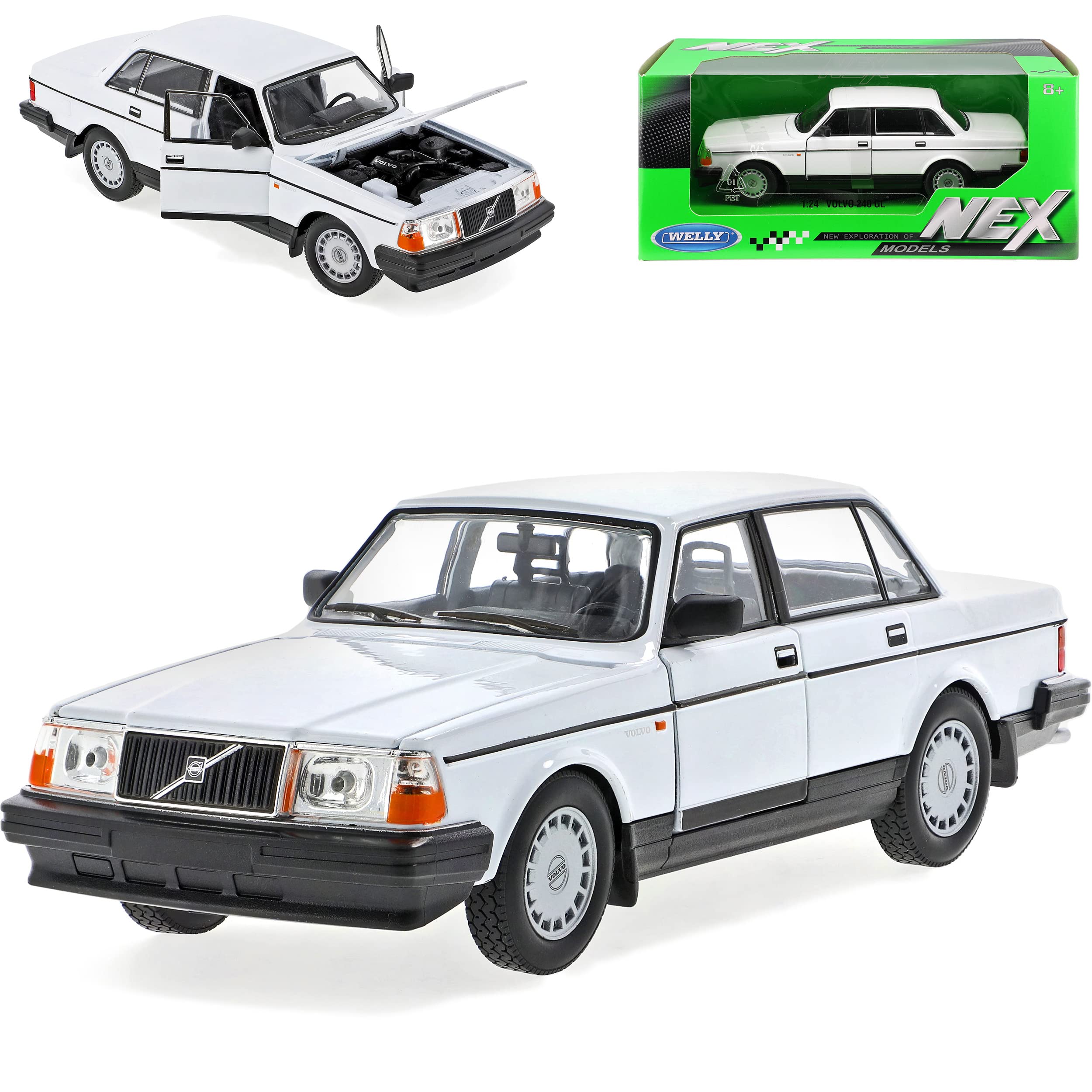 Welly Volvo 240 GL Modellauto – Weiß, 1:24, Mit öffnenden Türen & Lenkbaren Rädern
