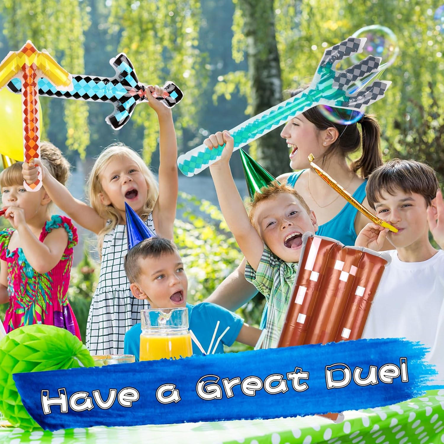 CCINEE 12PCS Inflatable Pixel Weapon Bulk Diamond Swords Axe Pickaxe Trident Shields For Cosplay Birthday Swimming Pool Beach Party Supplies