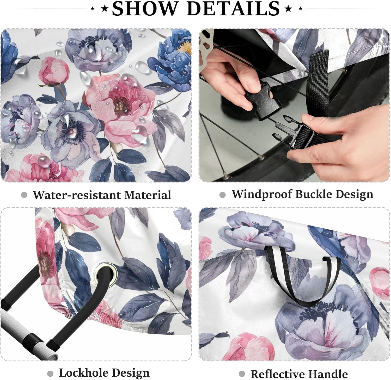 ALAZA Peony Watercolor Flowers Bike Cover Waterproof Outdoor Ebike Bicycle Covers Tarp Protection for 1/2 Bikes, Sun UV Dust Wind Proof