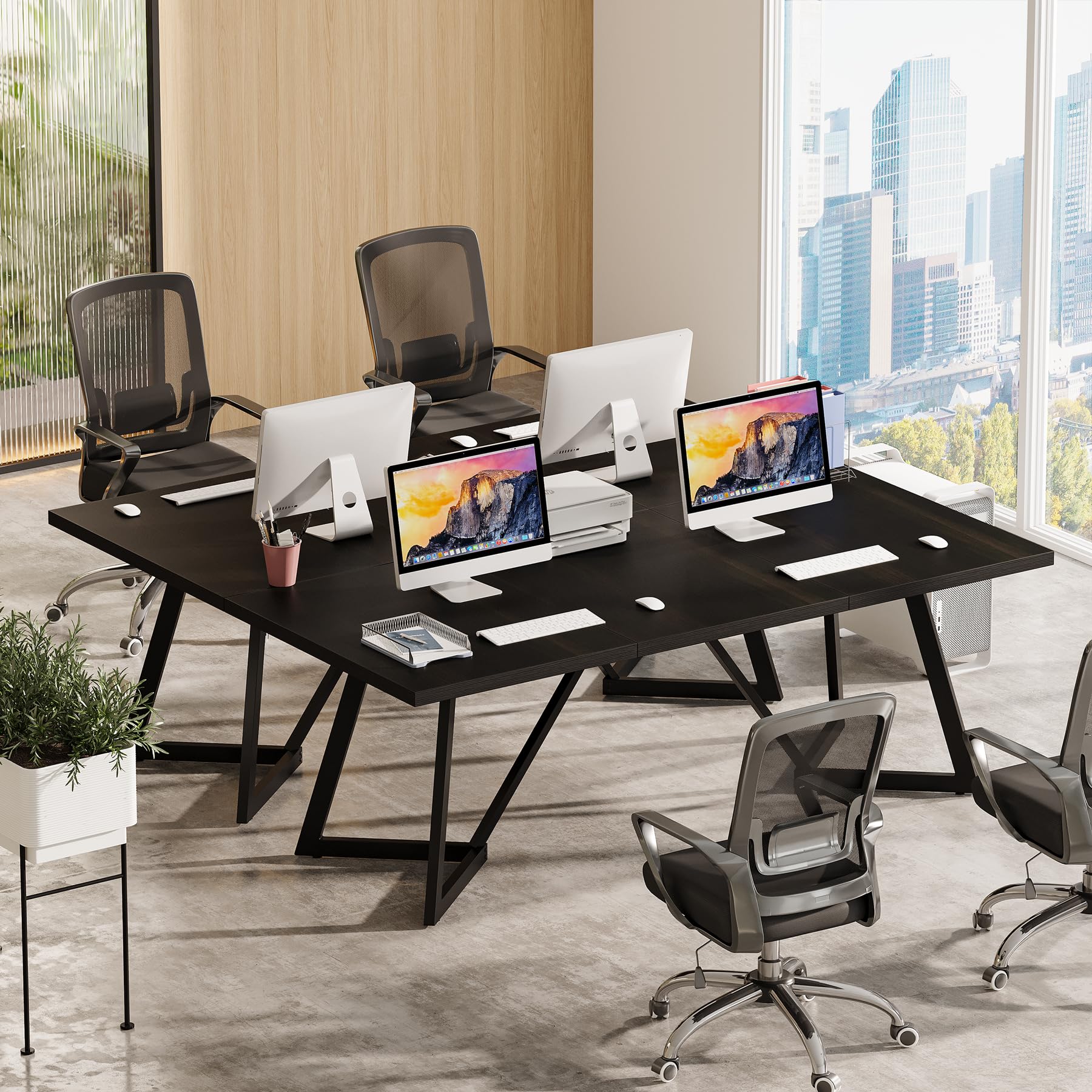 Tribesigns Scrivania moderna per computer, 180 cm, grande scrivania da ufficio con telaio in metallo, scrivania rettangolare per laptop, studio, scrivania per casa e ufficio (nero)