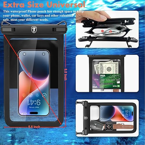 Miniatura 2 de Njjex Bolsa grande impermeable para teléfono 2 unidades Funda seca para teléfono celular hasta 10 pulgadas para Samsung Galaxy Note 20 Ultra S23 S22