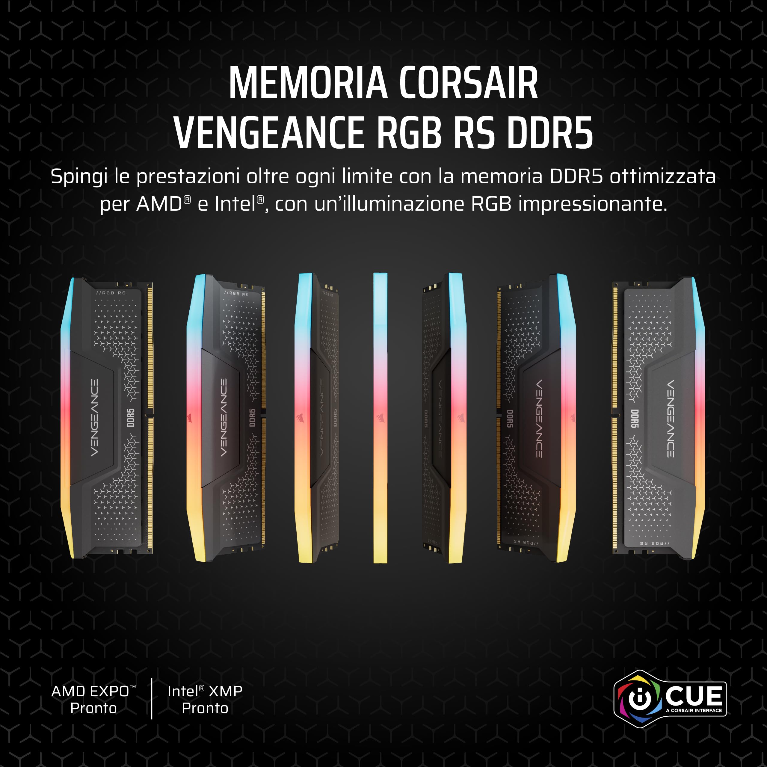 CORSAIR VENGEANCE RGB RS DDR5 RAM 32GB (2x16GB) 6000 MHz CL36-44-44-96 1.35V AMD EXPO e Intel XMP 3.0 Memoria Per Computer Desktop – Grigio (CMG32GX5M2E6000Z36)