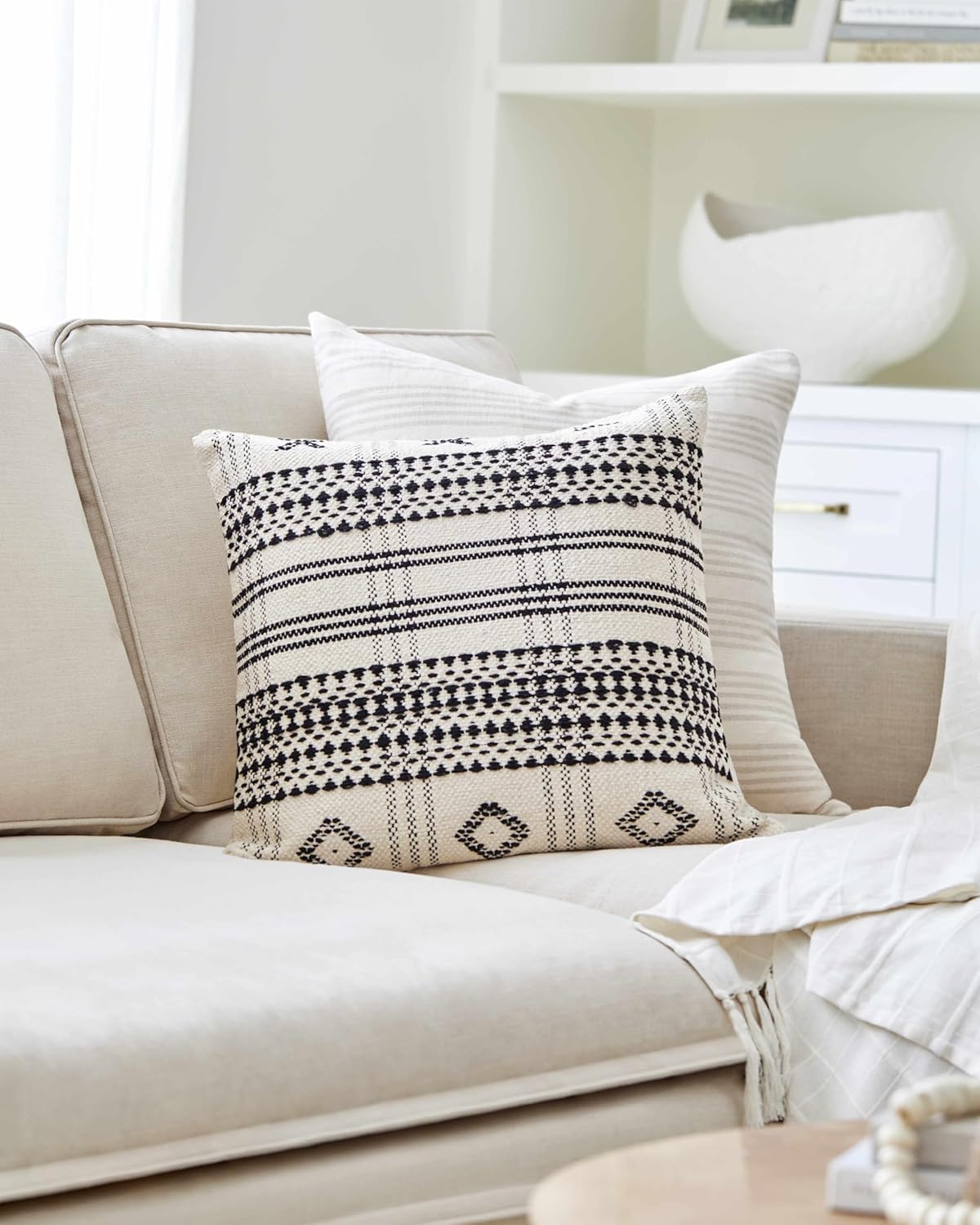 Hauteloom Viggo Decorative Throw Pillow Cover - Sofa Couch Cushion Cover - Cream, Black - 14" x 22" Pillow Cover