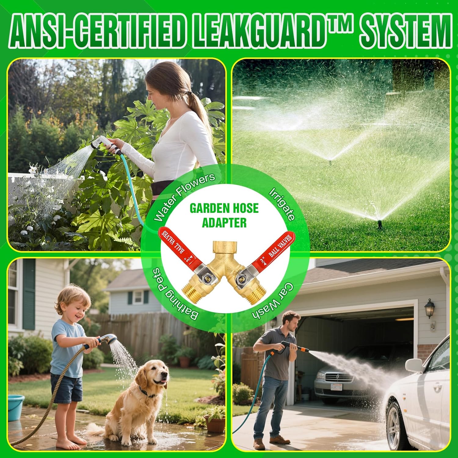 Breeze Touch Garden Hose Splitter, Brass Hose Splitter 2 Way Heavy Duty, Outdoor Water Faucet Splitter with Metal Extended Handle, Outdoor Faucet Connector for Lawn, Irrigation & Washing