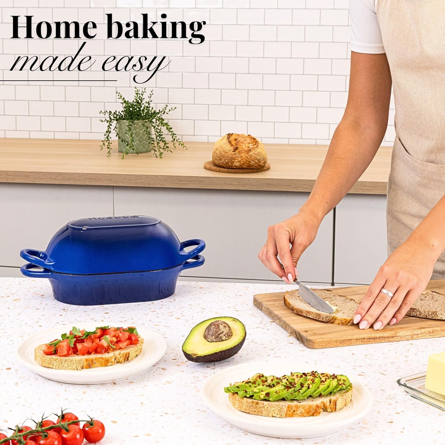 Dutch Oven For Sourdough Bread Baking – Enamelled Cast Iron Bread Loaf Pot – Oven Safe Non Stick Bread Pot – Rectangular, Dark Blue, 24cm x 16cm – by Nuovva - Image 3