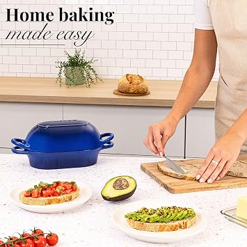 Dutch Oven For Sourdough Bread Baking Enamelled Cast Iron Bread Loaf Pot Oven Safe Non Stick Bread Pot Rectangular, Dark Blue, 24cm x 16cm by Nuovva