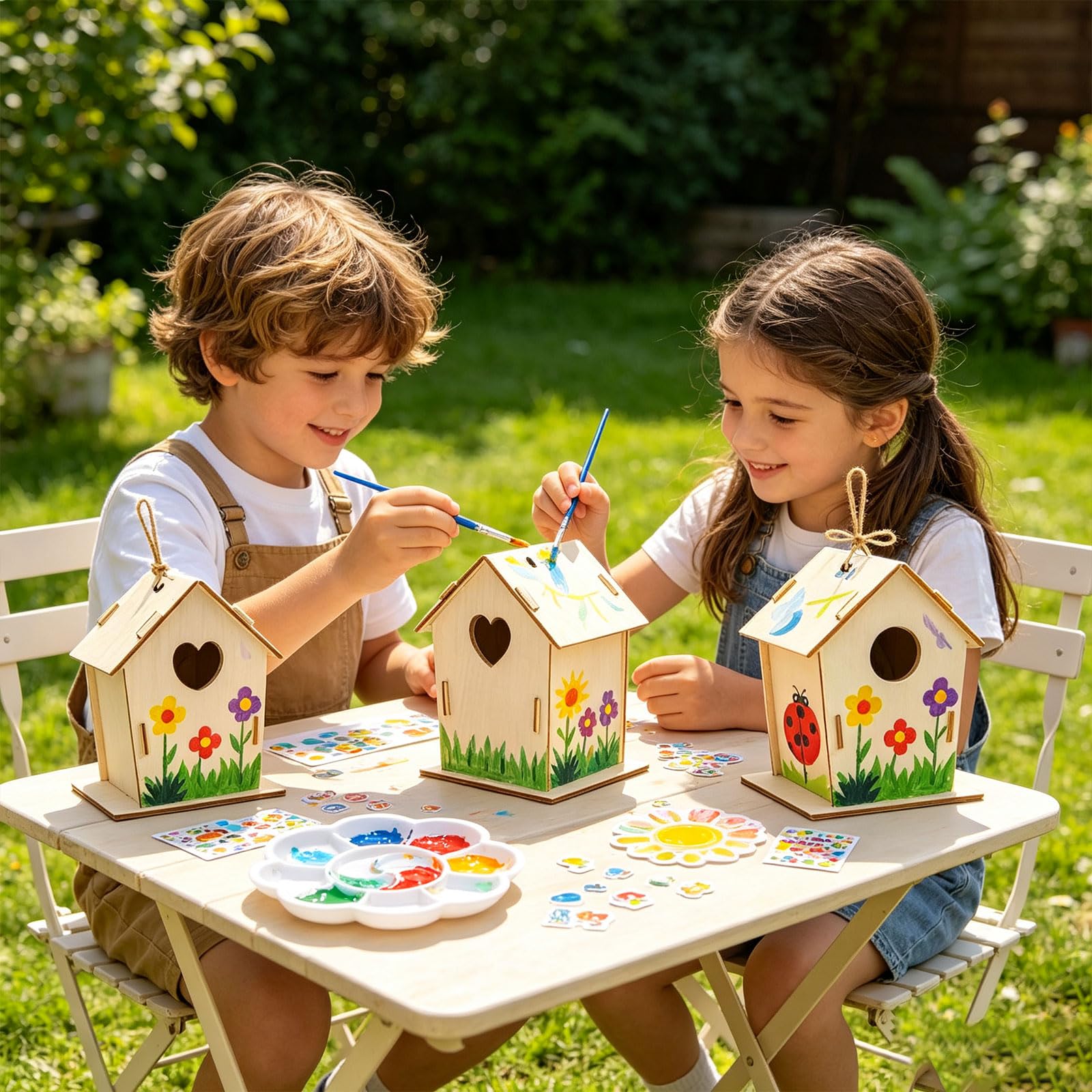 Juego de construcción de casa de pájaros de madera pintable, actividad