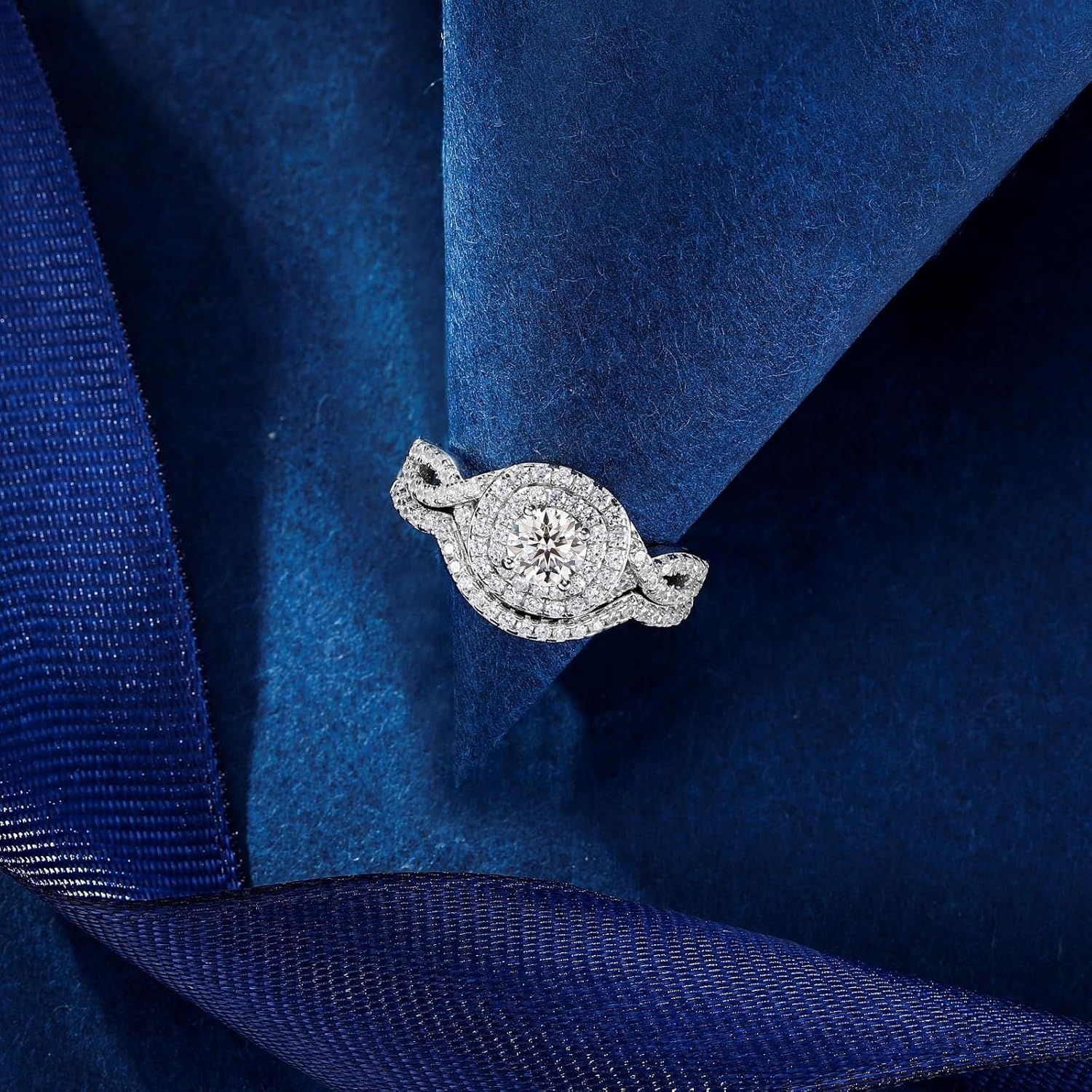 3PCS Wedding Ring Sets for Women Bridal Ring Set 925 Sterling Silver AAAAA Cz Pear Cut Wedding Band for Her Size 5-10