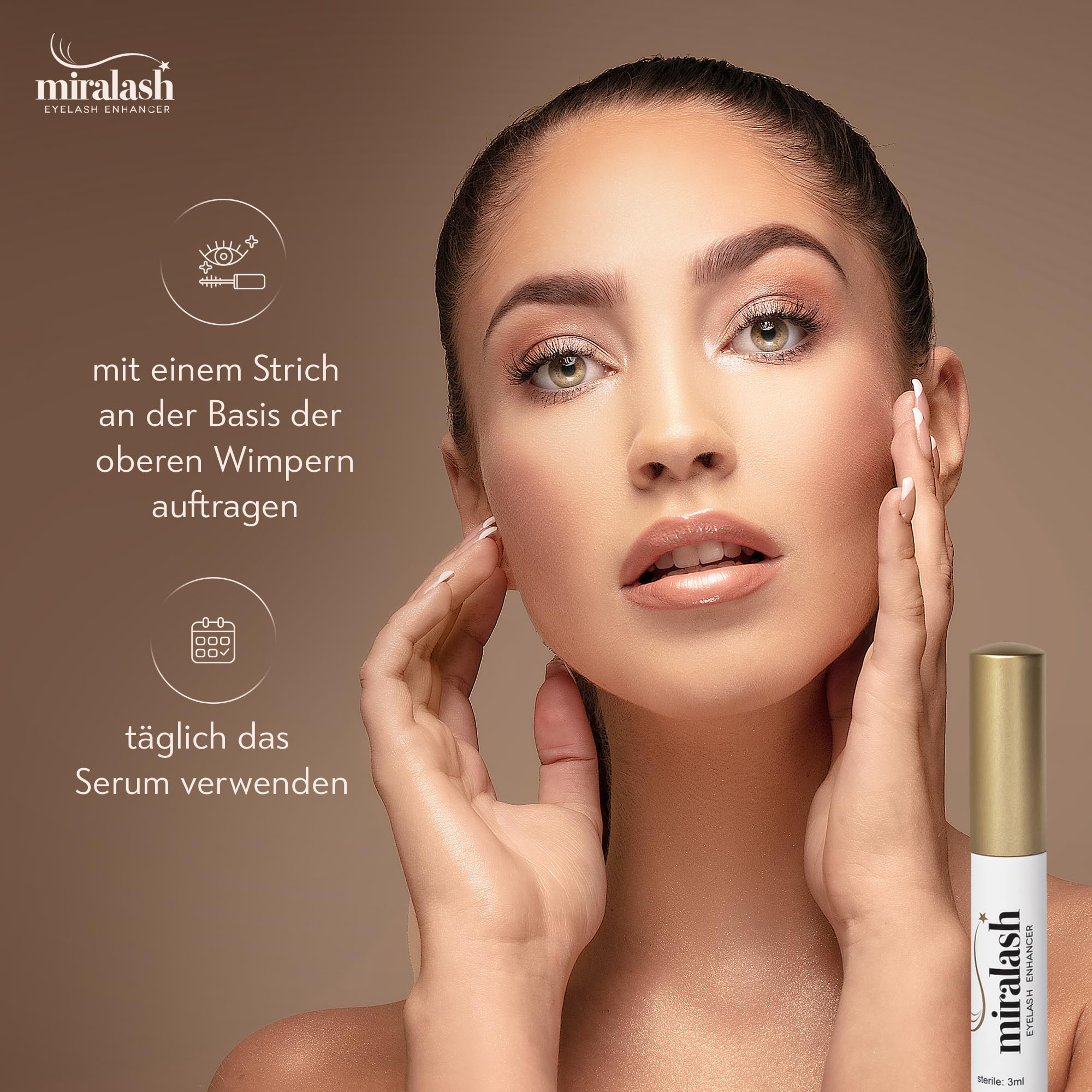 Miralash Wimpernserum 3er Pack - Eyelash Serum for long lashes, Wimpern Serum Schnell Wachstum, mit Ginseng für Wimpern, Prostaglandin Wimpernserum