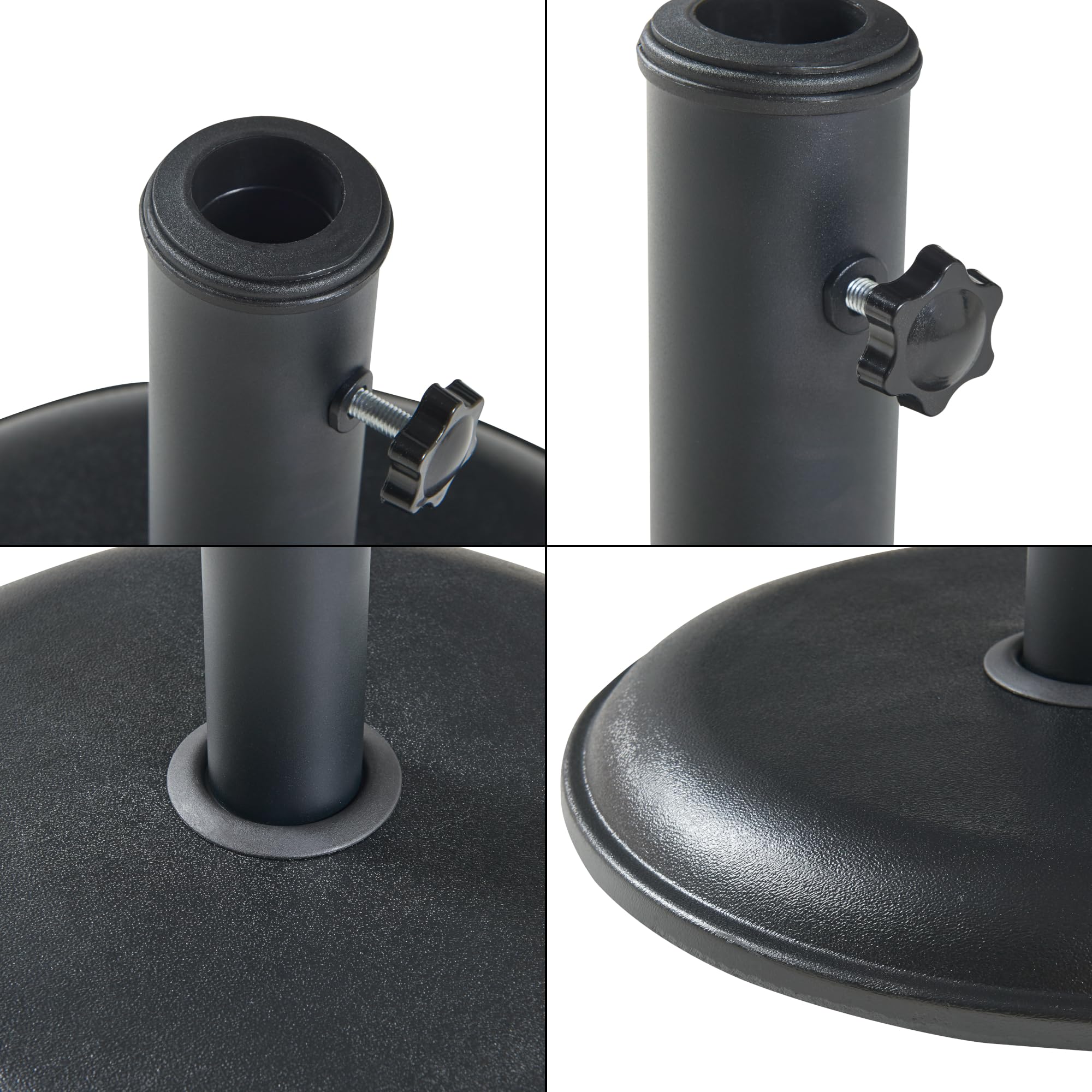casa.pro Pied de Parasol Rond avec Adaptateurs 34/39/49/55 mm Fixation Facile Couche de Protection Résistant aux Intempéries Style Intemporel Béton Fer 45 x 5 cm Noir