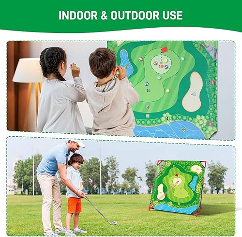 Miniatura 5 de Juego de astillado de golf con soporte, tapete de golf mejorado de 54 x 54 pulgadas y juego de práctica con bolas adhesivas, perfecto para patio