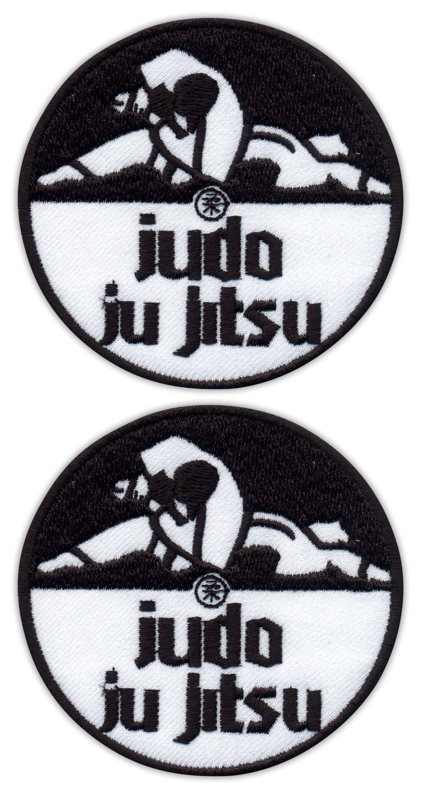 Patchion Set of Two - Judo ju Jitsu - Black VeIcro/Hook and Loop Backing - Embroidered Patch/Badge/Emblem