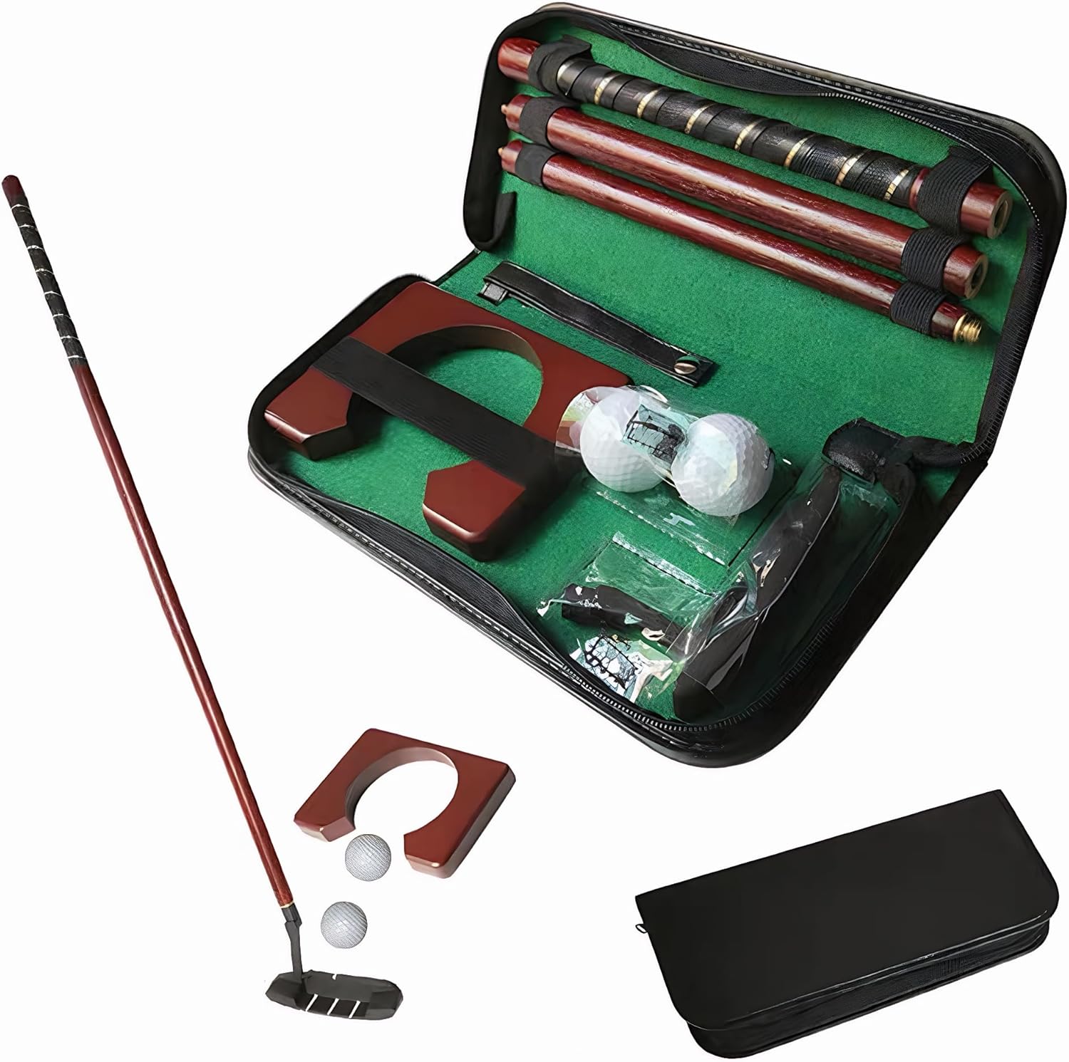 Meichoon Golf Putter Set for3-Section Redwood Putter with 2 Practice Golf Balls 1 Portable Cup Indoor Outdoor Training Aid Adults Beginners TP29