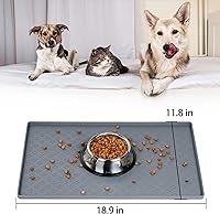 Vista 34 de Tapete de comida para perros y gatos para el piso, tapete para alimentación de perros y agua, bordes elevados para alimentos y gatos, tapete