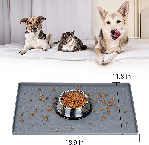 Miniatura 2 de Tapete de comida para mascotas para perros y gatos, tapete de alimentación de silicona con bordes elevados para alimentos y agua, tapete Negro