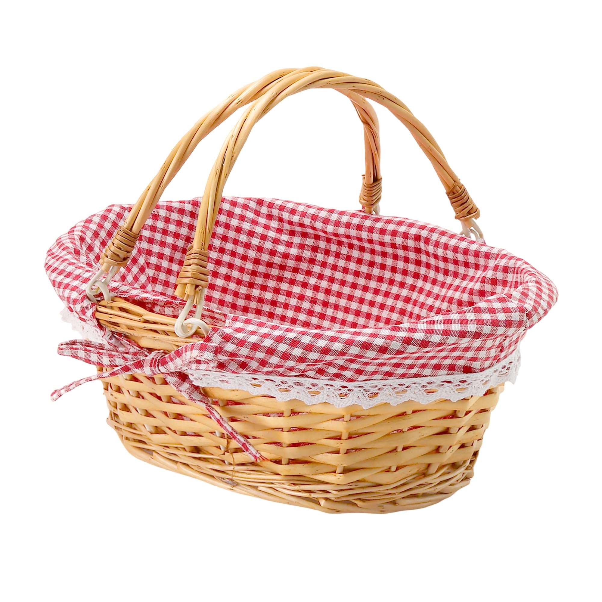 1 panier en osier avec anse - 36 x 28 x 17 cm - Panier de pique-nique ovale tressé avec poignées doubles et doublure - Panier vide, pour pique-nique, camping, mariage, décoration de Pâques