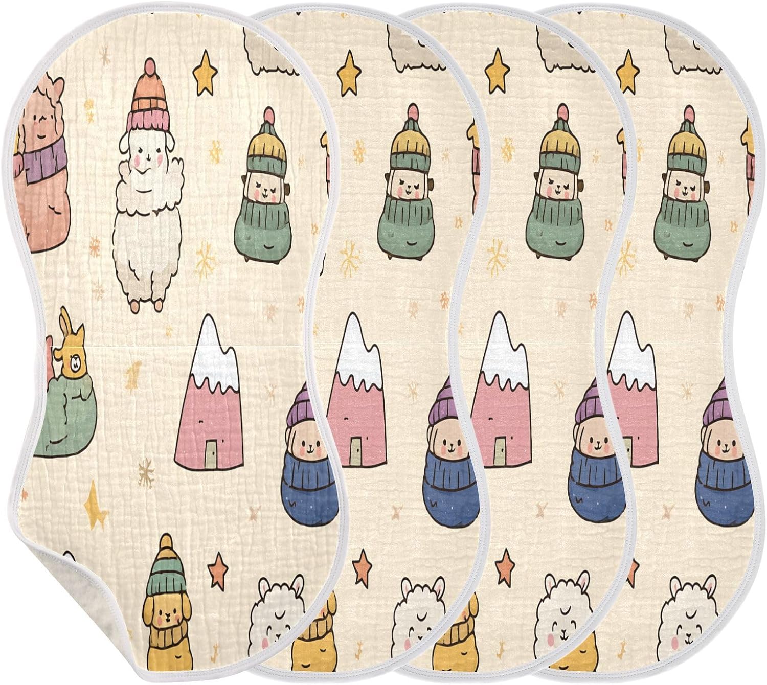 Cute Alpacas Baby Burp Cloths -4Pcs Soft Absorbent Muslin Washcloths Bibs Face Towel for Newborn Boys Girls 22 x 11 Inch