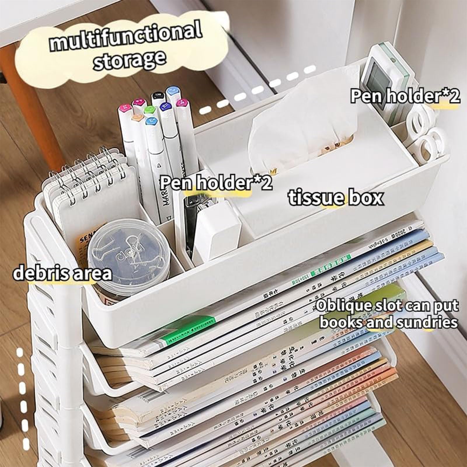 Estantería Móvil para Niños, Estante De Almacenamiento para Carrito Estante De Pie para Estantería Escritorio De Oficina Organizador De Archivos Giratoria Extraíble Material Plástico